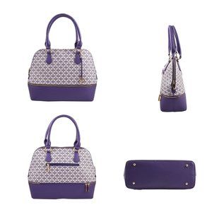 IMAN Purple Logo Print Satchel with 7 Inch Handle and Removable Cosmetic Case
